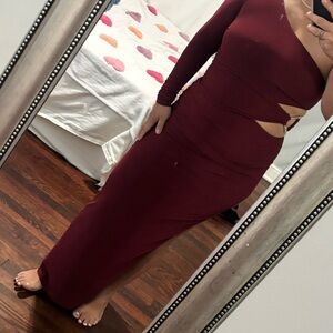One-Shoulder Cutout Maxi Dress in Burgundy - Women